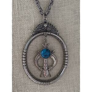 Vintage ARTHUR PEPPER Signed ART Faux Turquoise Squash Blossom Necklace 24”